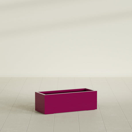 Cuba Low Rectangular Planter in Gloss Eggplant, 36"L × 14"D × 12"H, shown empty