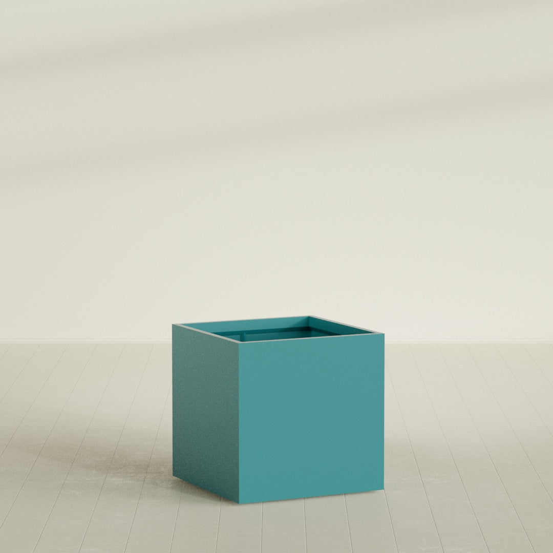 Montroy Cube Planter in Satin Seafoam Green, 36", shown empty