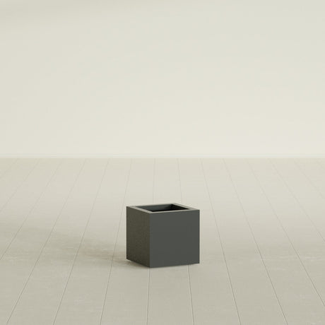 Montroy Cube Planter in Matte Charcoal, 12", shown empty