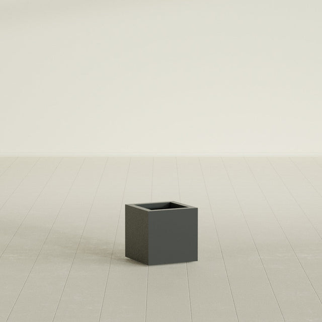 Montroy Cube Planter in Matte Charcoal, 12", shown empty
