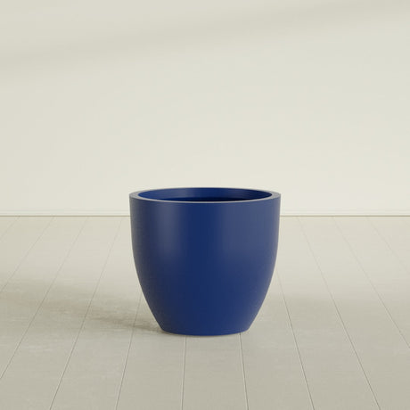 Wannsee Round Planter in Matte Cobalt Blue, 33"D × 29"H, shown empty