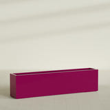 Miami Narrow Rectangular Planter in Gloss Eggplant, 72"L × 12"D × 18"H, shown empty