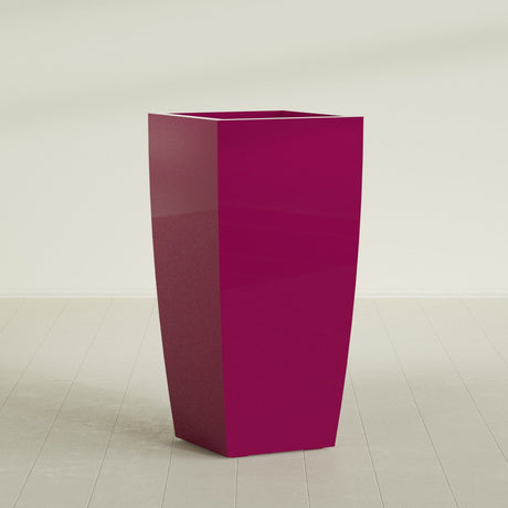 Toulan Tapered Square Planter in Gloss Eggplant, 23"W × 48"H, shown empty
