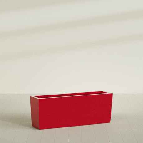 Panama Tapered Rectangular Planter in Gloss Red, 48"L × 12"D × 18"H, shown empty