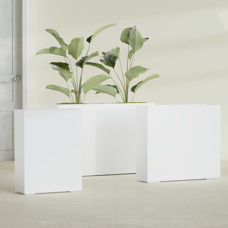 Amesbury Narrow Rectangular fiberglass planter in Matte Bright White, size range, in a sunlit interior