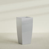 Toulan Tapered Square Planter in Metallic Silver, 28"W × 60"H, shown empty