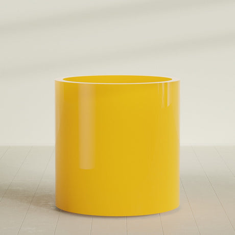 Rio Grande Cylinder Planter in Gloss Saffron, 30"D × 32"H, shown empty