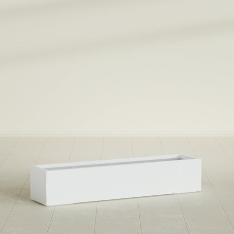 Cuba Low Rectangular Planter in Matte Bright White, 60"L × 14"D × 12"H, shown empty