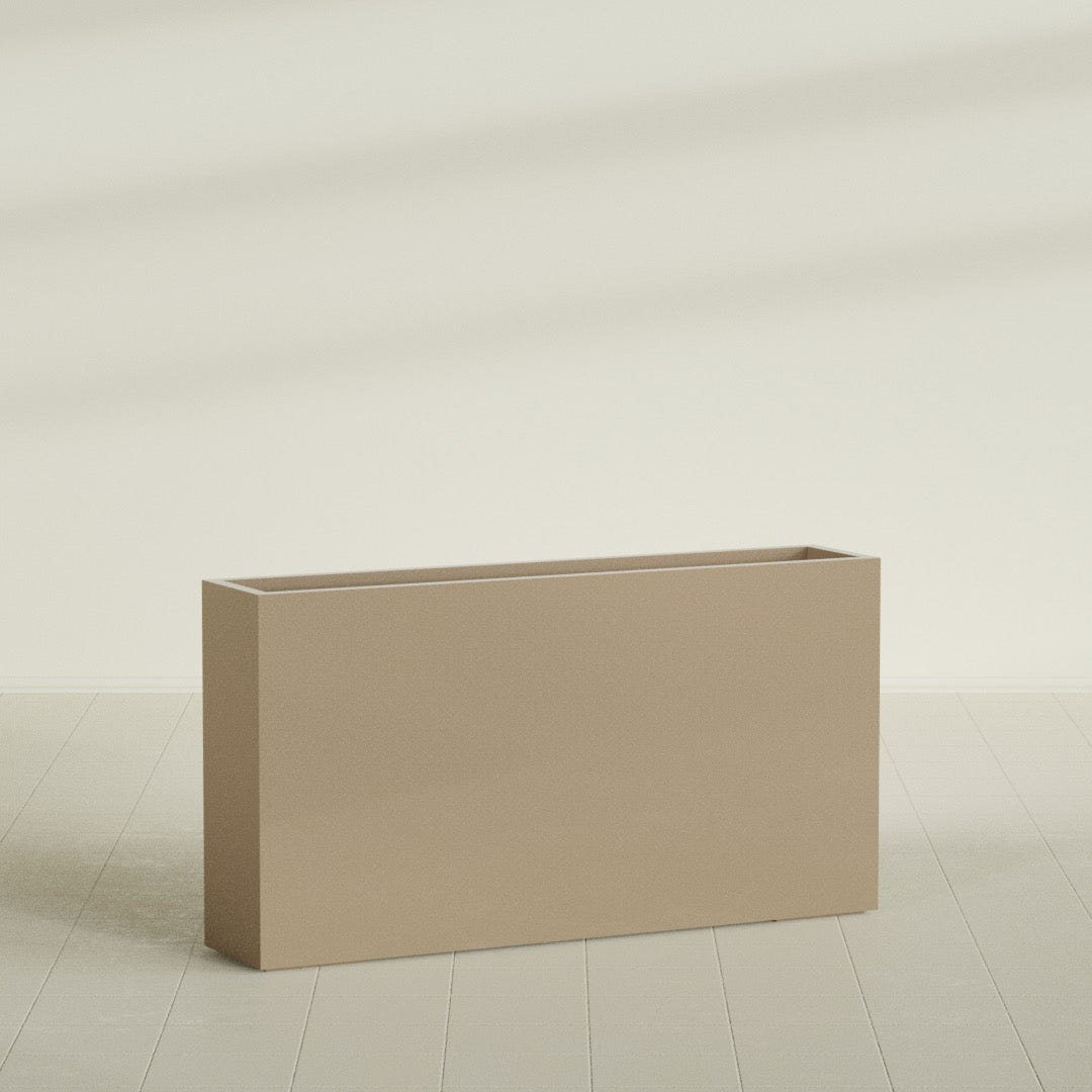 Delray Rectangular Planter in Gloss Metallic Gold, 60"L × 12"D × 32"H, shown empty