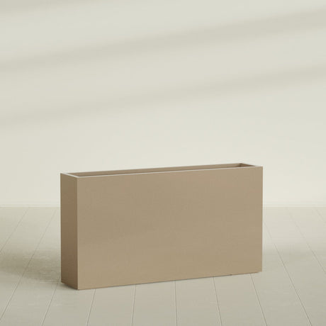 Delray Rectangular Planter in Gloss Metallic Gold, 60"L × 12"D × 32"H, shown empty