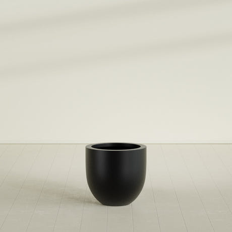 Alzira Bowl Planter in Matte Black, 23"D × 22"H, shown empty