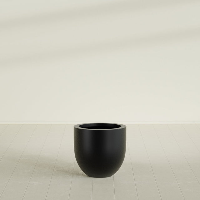 Alzira Bowl Planter in Matte Black, 23"D × 22"H, shown empty