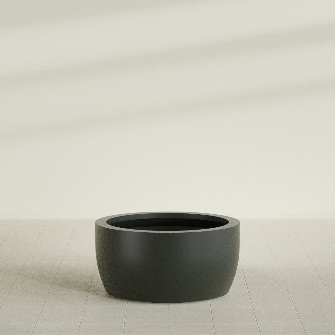Casablanca Bowl Planter in Matte Charcoal, 36"D × 18"H, shown empty