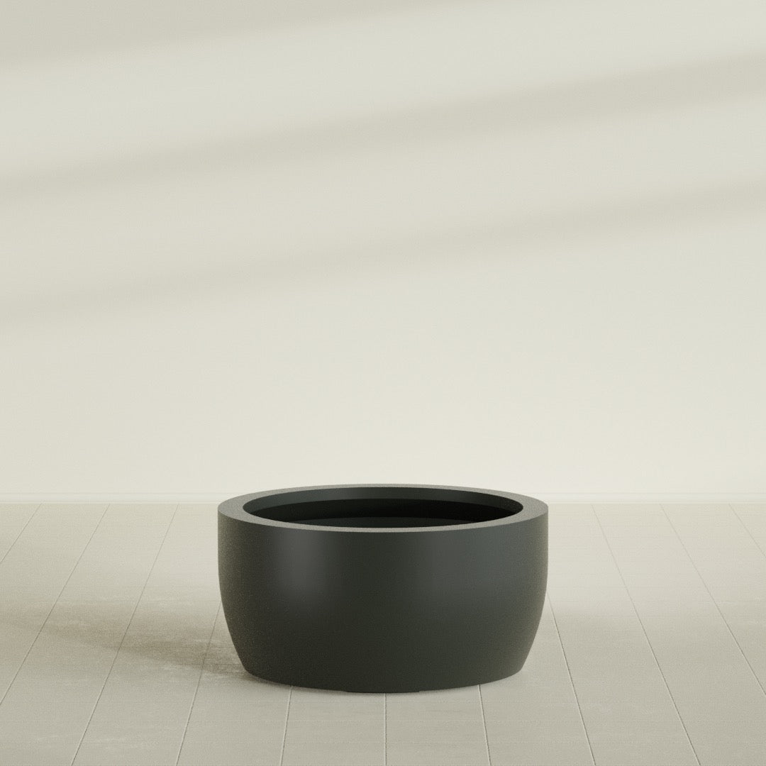 Casablanca Bowl Planter in Matte Charcoal, 36"D × 18"H, shown empty