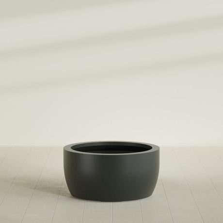 Casablanca Bowl Planter in Matte Charcoal, 36"D × 18"H, shown empty