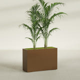 Potsdam Rectangular fiberglass planter in Metallic Bronze, shown planted, in a sunlit interior