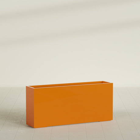 Potsdam Rectangular Planter in Gloss Tangerine, 72"L × 16"D × 32"H, shown empty