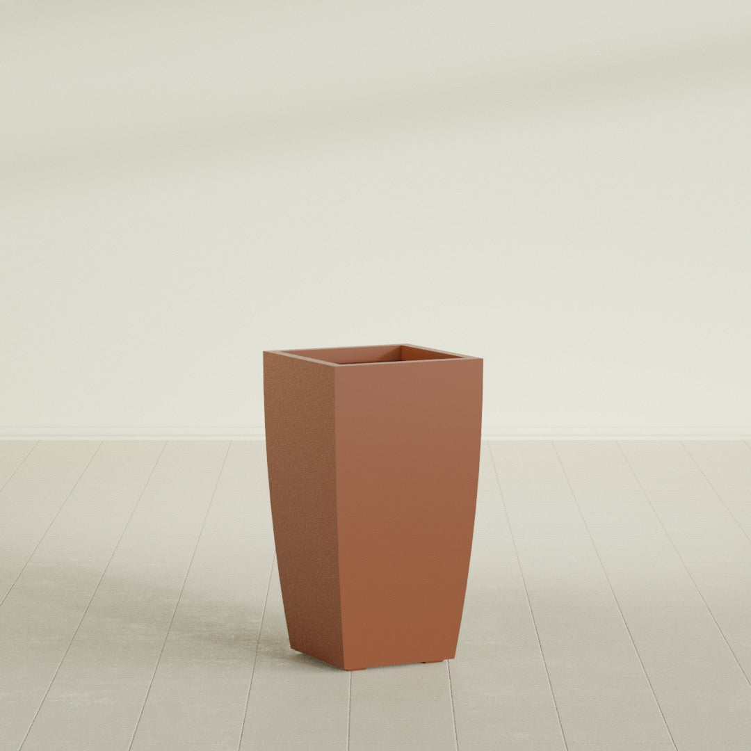 Toulan Tapered Square Planter in Matte Terra Cotta, 16"W × 30"H, shown empty
