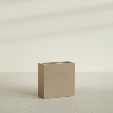 Milano Narrow Rectangular Planter in Gloss Metallic Gold, 24"L × 10"D × 24"H, shown empty