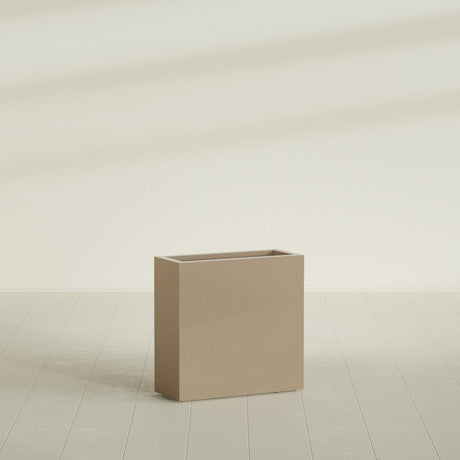 Milano Narrow Rectangular Planter in Gloss Metallic Gold, 24"L × 10"D × 24"H, shown empty