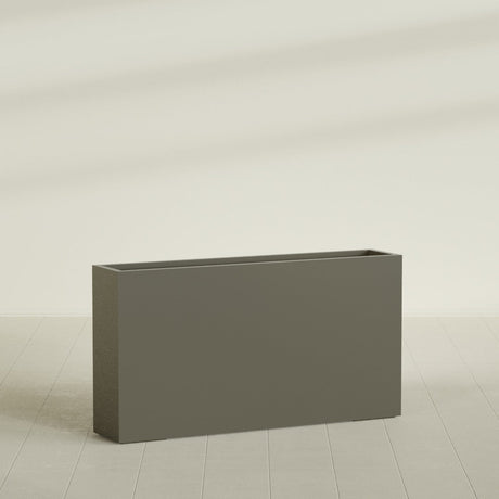 Delray Rectangular Planter in Matte Bronze, 60"L × 12"D × 32"H, shown empty