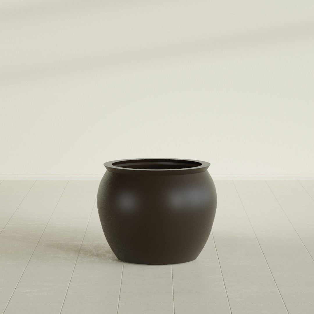 Shanghai Fishbowl Planter in Matte Dark Brown, 22", shown empty