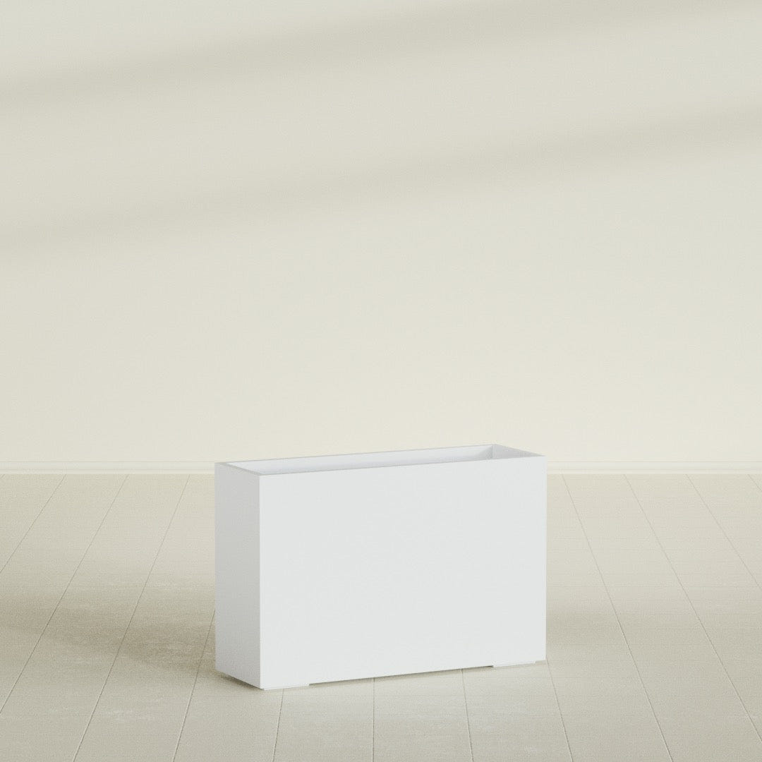 Potsdam Rectangular Planter in Gloss Bright White, 48"L × 16"D × 32"H, shown empty
