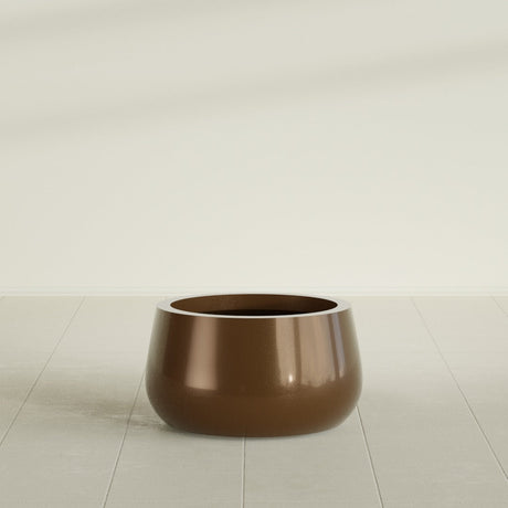 Short Hayden Bowl Planter in Metallic Bronze, 16"D × 8"H, shown empty
