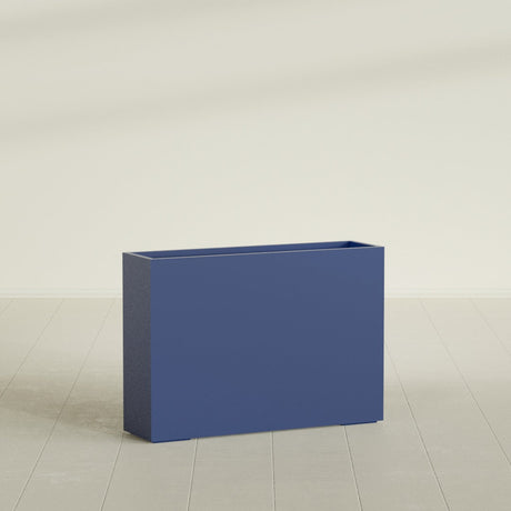 Perth Rectangular Planter in Matte Cobalt Blue, 60"L × 16"D × 42"H, shown empty