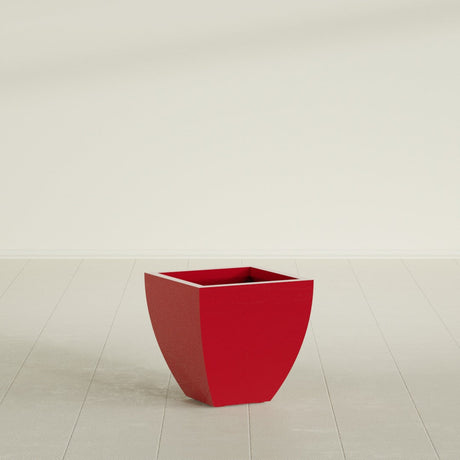 Lima Tapered Square Planter in Gloss Red, 16", shown empty