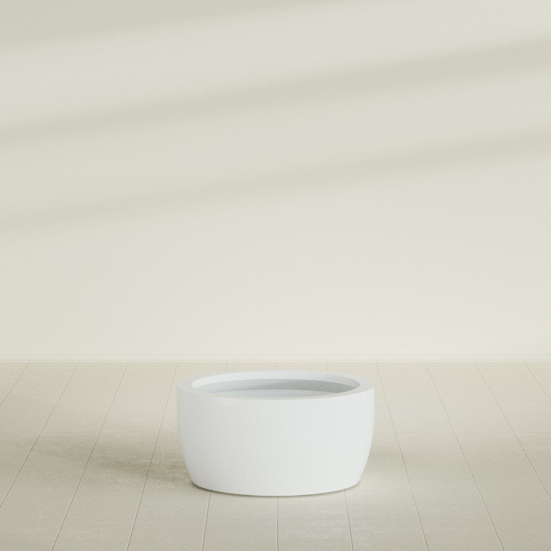 Casablanca Bowl Planter in Matte Bright White, 30"D × 15"H, shown empty