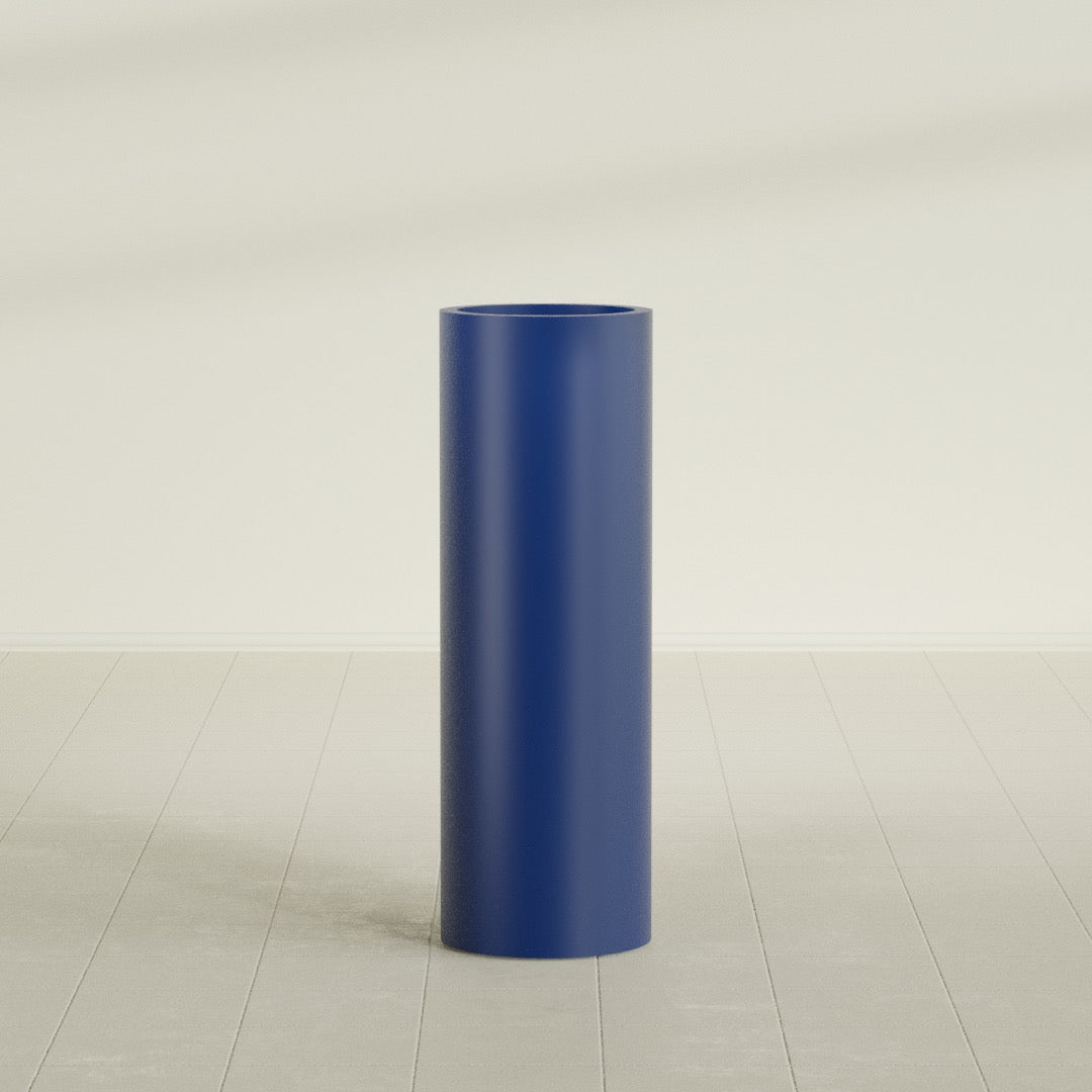 Corry Cylinder Planter in Matte Cobalt Blue, 12"D × 36"H, shown empty