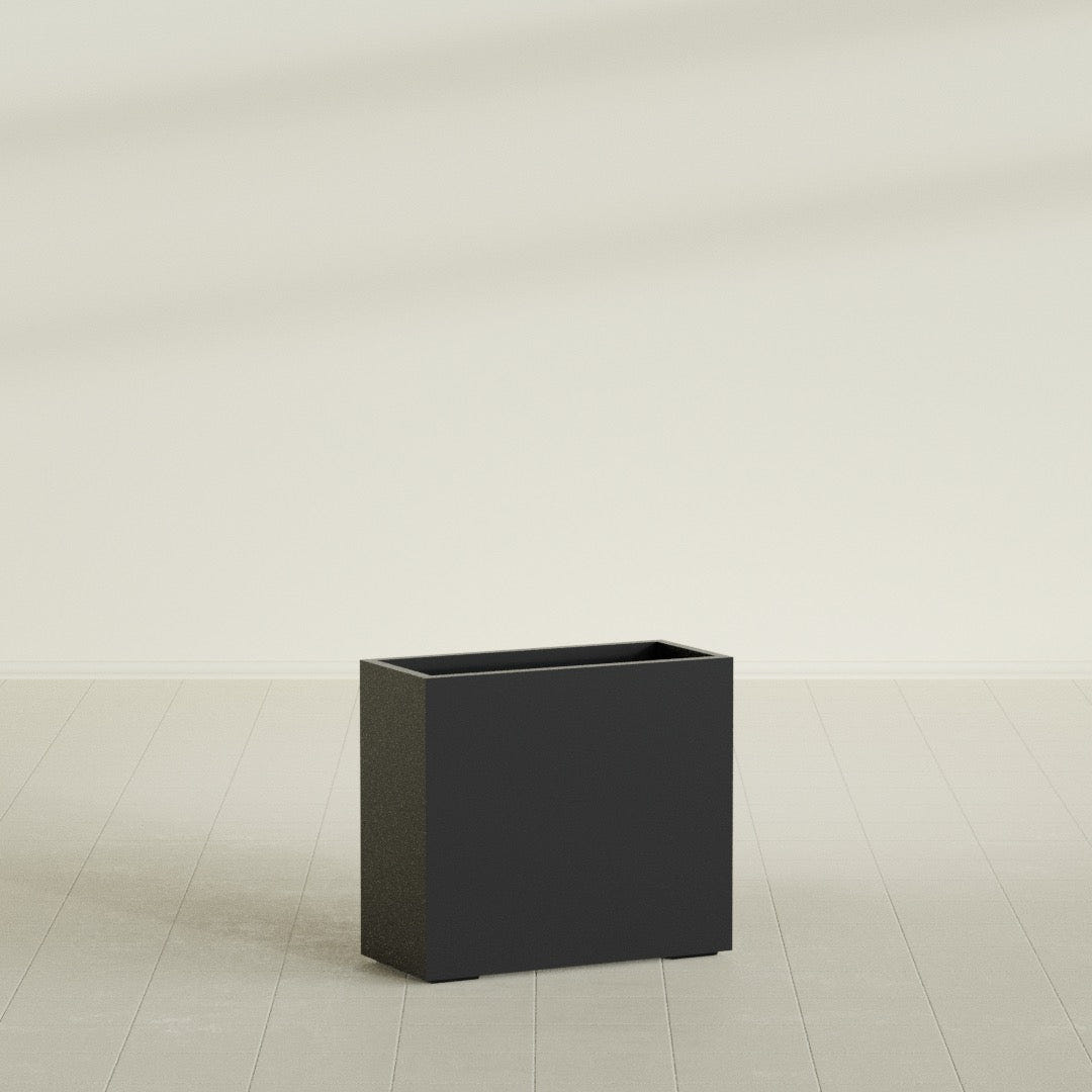 Potsdam Rectangular Planter in Matte Black, 36"L × 16"D × 32"H, shown empty