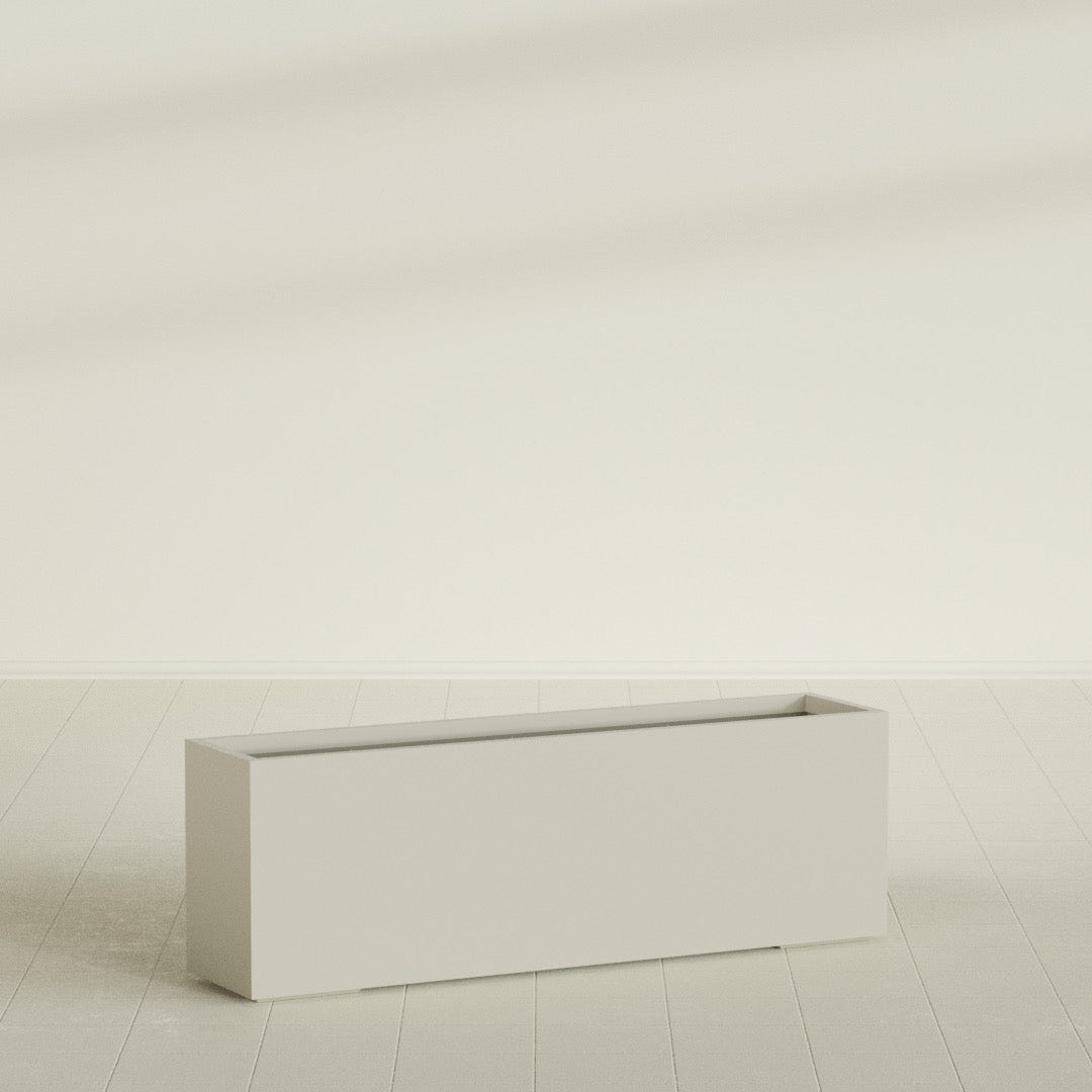 Tolga Rectangular Planter in Satin Beige, 72"L × 16"D × 24"H, shown empty