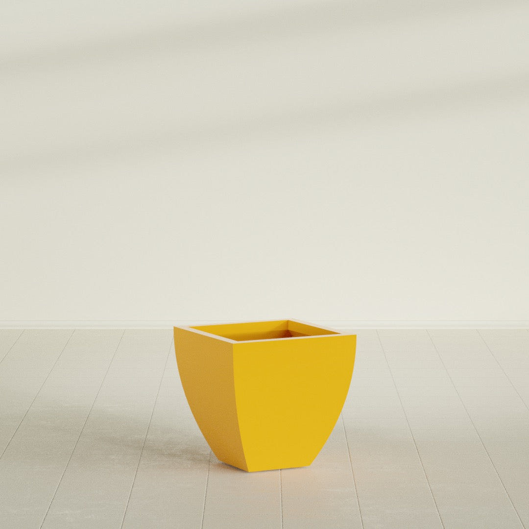 Lima Tapered Square Planter in Gloss Saffron, 20", shown empty