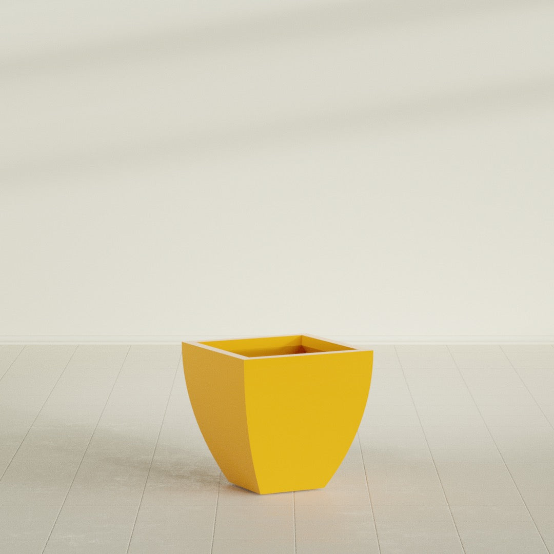 Lima Tapered Square Planter in Gloss Saffron, 20", shown empty