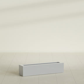 Salon Box Planter in Metallic Silver, 36" Long, shown empty