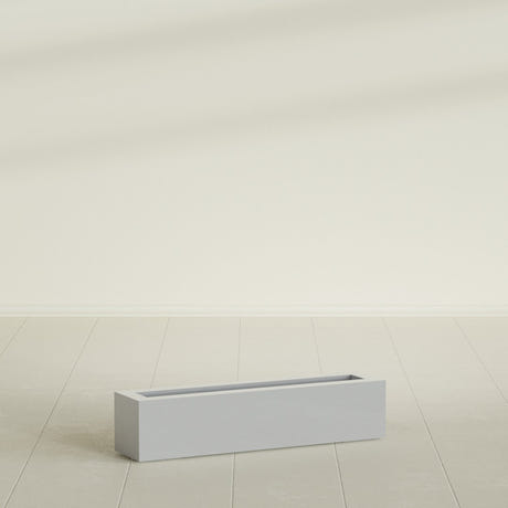 Salon Box Planter in Metallic Silver, 36" Long, shown empty