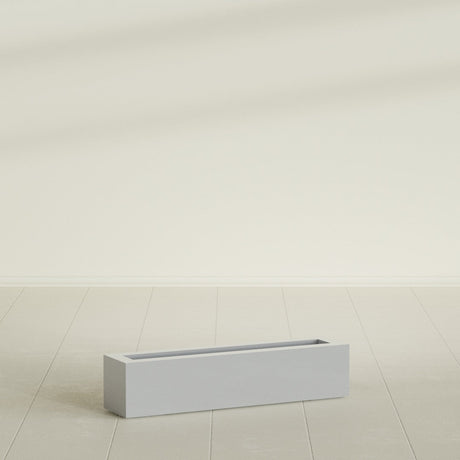 Salon Box Planter in Metallic Silver, 36" Long, shown empty