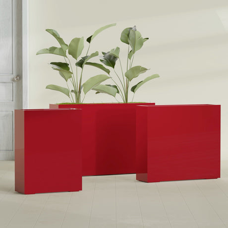 Amesbury Narrow Rectangular fiberglass planter in Gloss Red, size range, in a sunlit interior