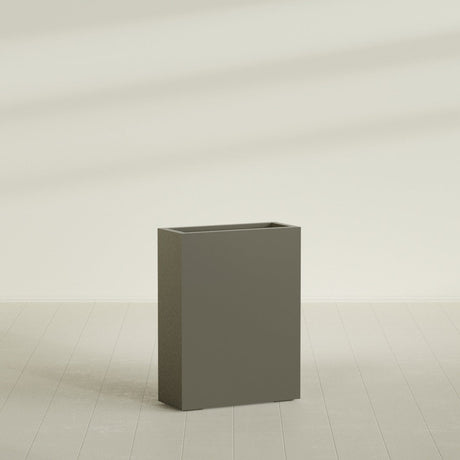 Amesbury Narrow Rectangular Planter in Matte Bronze, 24"L × 10"D × 32"H, shown empty