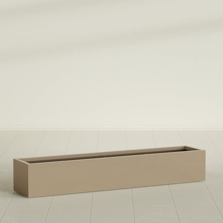Cuba Low Rectangular Planter in Gloss Metallic Gold, 72"L × 14"D × 12"H, shown empty