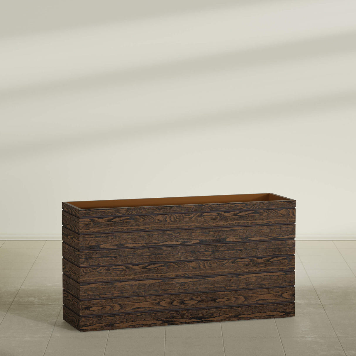 Sedona tall rectangular fiberglass planter, 60"L × 17"D × 32"H