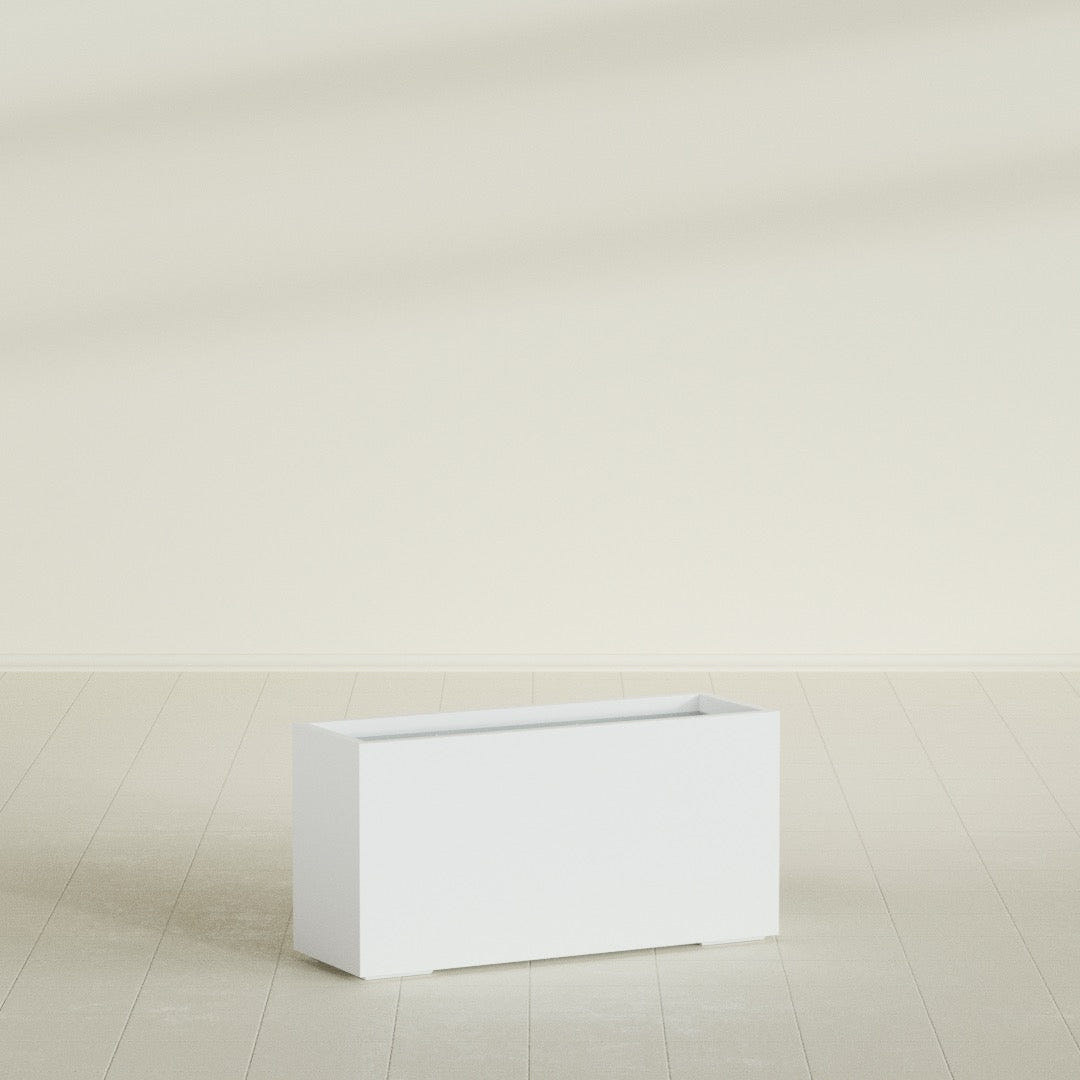 Tolga Rectangular Planter in Matte Bright White, 48"L × 16"D × 24"H, shown empty