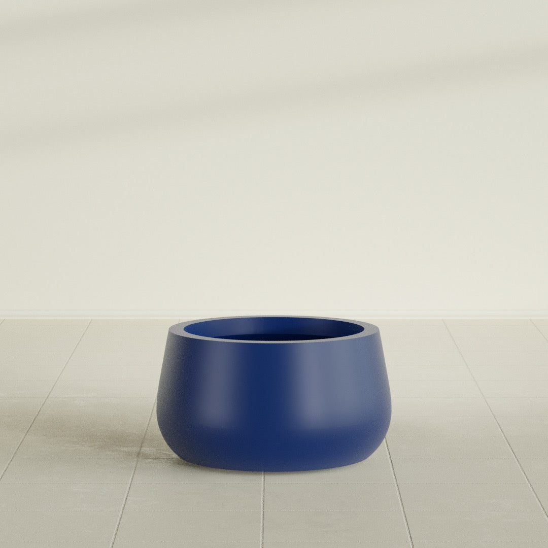 Short Hayden Bowl Planter in Matte Cobalt Blue, 16"D × 8"H, shown empty