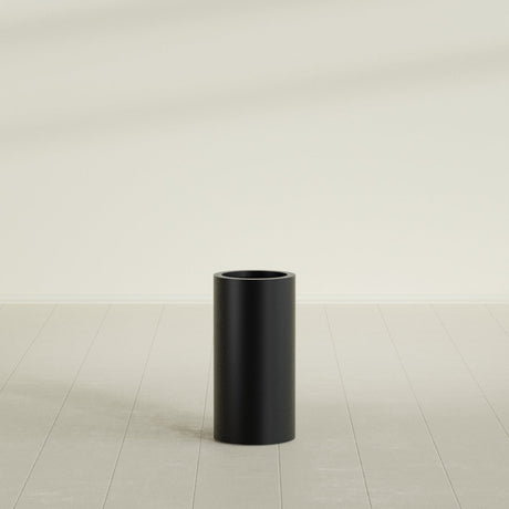Corry Cylinder Planter in Matte Black, 10"D × 20"H, shown empty