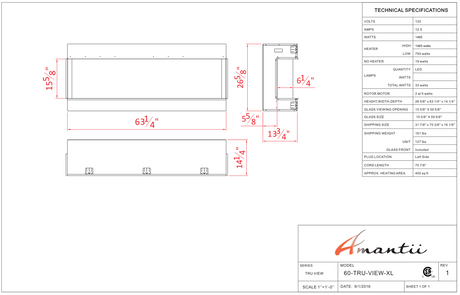 Amantii Tru View Deep Smart Electric - 60” Indoor / Outdoor WiFi Enabled 3 Sided Fireplace 60-TRU-VIEW-XL - Serene Yards