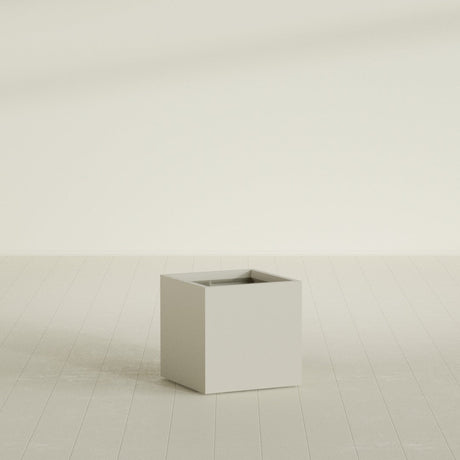 Montroy Cube Planter in Satin Beige, 24", shown empty