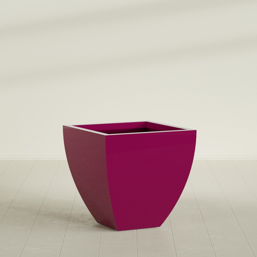 Lima Tapered Square Planter in Gloss Eggplant, 30", shown empty