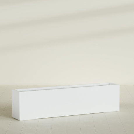 Miami Narrow Rectangular Planter in Matte Bright White, 72"L × 12"D × 18"H, shown empty